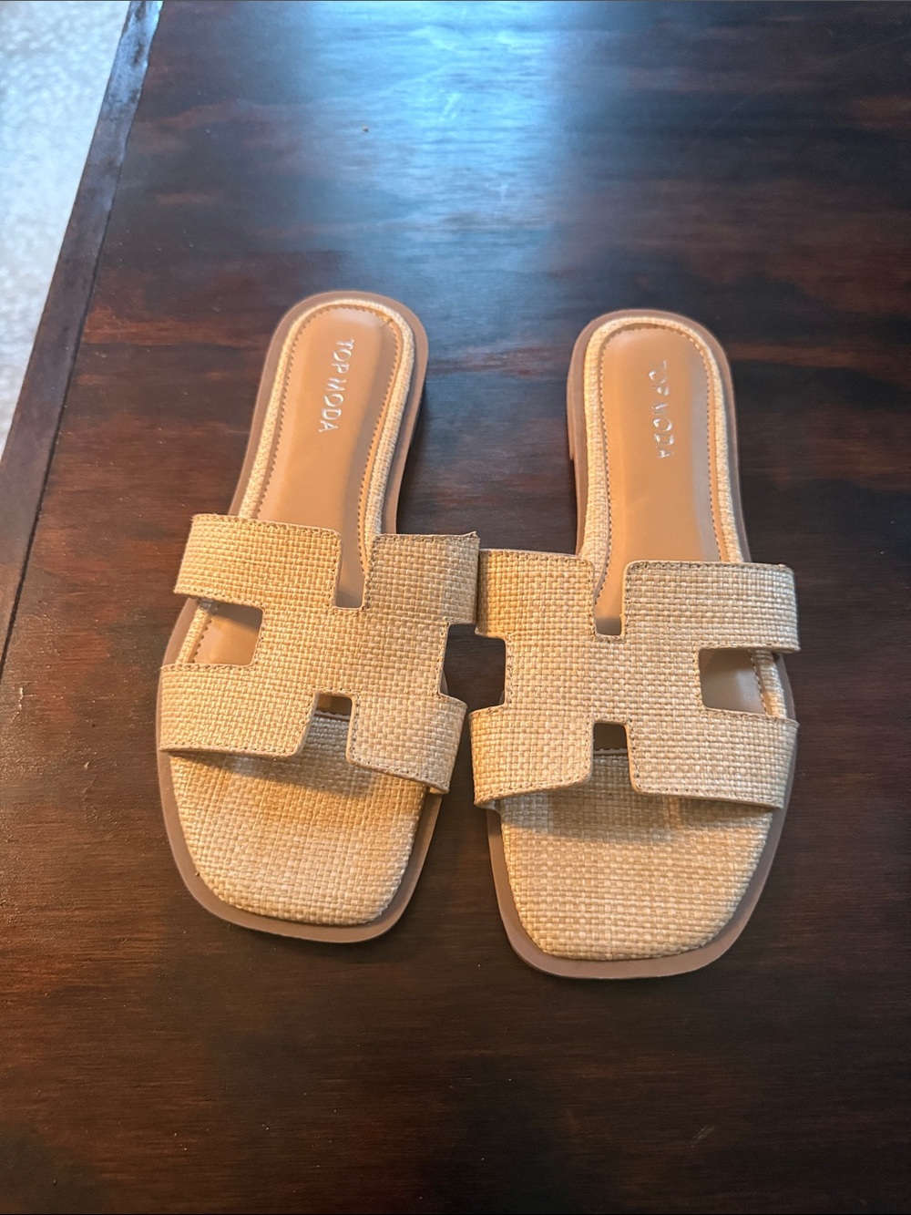 TOP Moda Tan Woven Slide Sandals